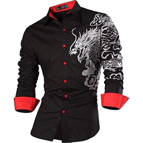 Sportides Men Casual Slim Fit Long Sleeve Button Down Dress Shirts JZS041 Black XL Cover