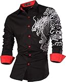 Sportides Men Casual Slim Fit Long Sleeve Button Down Dress Shirts JZS041 Black L