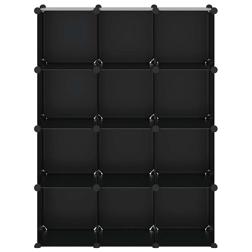 12 estantes cúbicos color negro impermeable PP/acero 94,5 x 31,5 x 123 cm zapatero modular 10 kg/caja pasillo salón oficina