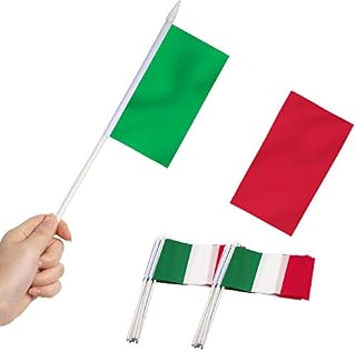 Italy Stick Flag, ANLEY Italian 5x8 inch (12 X 20cm) HandHeld Mini Flag With 12" (30cm) White Solid Pole - Vivid Color and Fade Resistant - 5 x 8 inch Hand Held Stick Flags With Spear Top (1 Dozen)