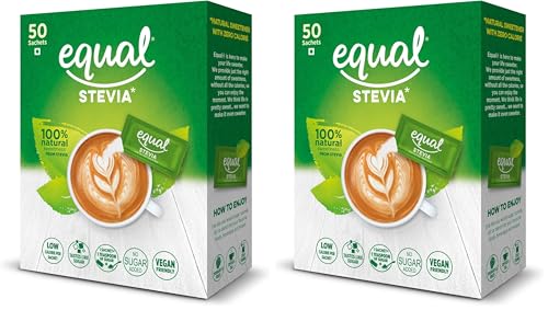 Image of Equal Stevia Natural Sweetener, Sugar Free, 50 Sachet (Pack of 2)