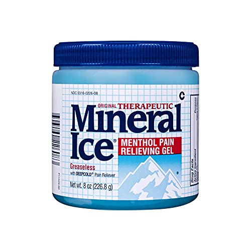 Mineral Ice Original Therapeutic Menthol Pain Relief Gel. Greaseless with Deepcold Pain Reliever. Provides Cooling & Penetrating Relief for Arthritis Simple Backache Strains & Sprains (8 Ounce)