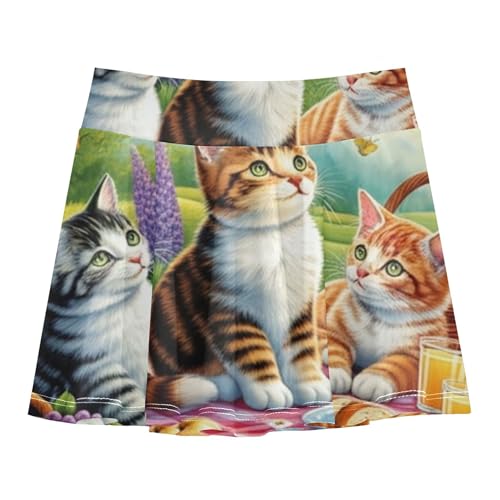 Children Athletic Shorts Girls Skorts Toddlers Tennis Skirts Pleated Kitten Vibrant Spring Scene Cats 4t