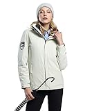 Camii Mia Women's 3-in-1 Winter Warm Waterproof Mountain Windbreaker Snow Hooded Raincoat Ski Jackets (Large, Ivory)
