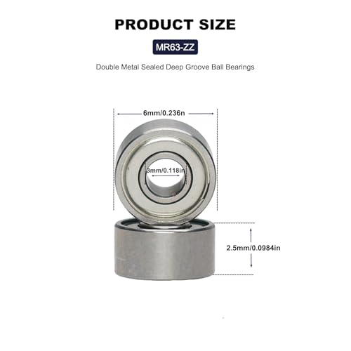 Image of 20 PCS MR63ZZ Deep Groove Double Shielded Ball Bearings - 3x6x2.5mm Micro Bearings for 3D Printers, Electric Motors, Home Appliances, Garden Machiner (MR63-ZZ)