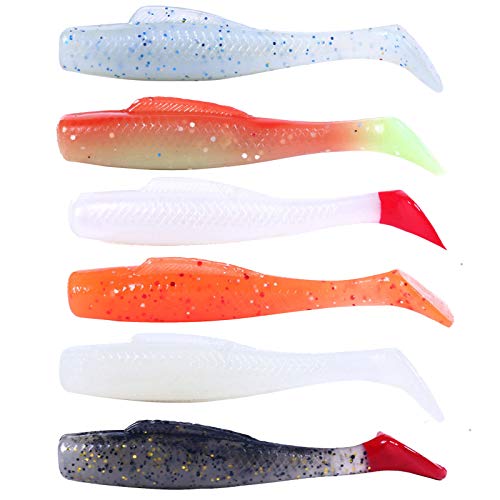 Iscas biônicas, 6 peças/conjunto de 8 cm de plástico T cauda falsa isca macia de peixe falso pesca b