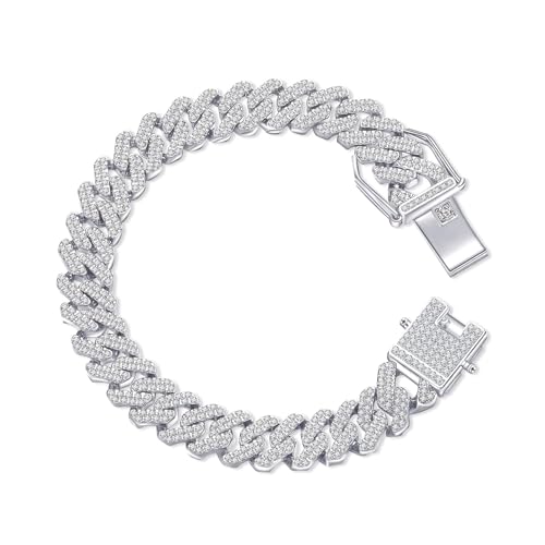 Image of MEENAZ Mc Stan bracelet for men Cuban Link Chain Silver Bracelet for boys Women girls gents Miami Bracelets Iced Cubic Zirconia Stone diamond chain Bracelets Stainless Steel Ice Stylish Rapper -506