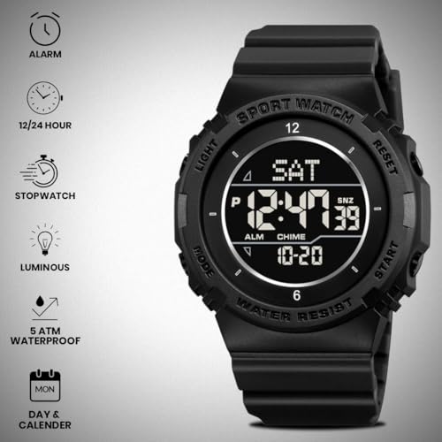 Image of V2A DIGITRON-AXON 2900 Digital Sports Watch for Men | Bold Round Display | Lightweight Waterproof Sports Watch with Alarm, Stopwatch, Backlight, Day & Date | Everyday Active Wear (Green)