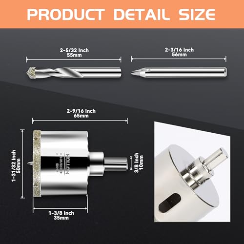 Image of MOLLOM 1-31 /32 inch (50mm) Diamond Hole Saw with 2 Pilot Drill Bit