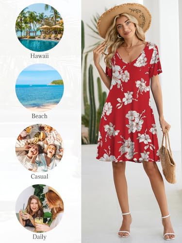 Image of BELAROI Women Casual Summer Dresses Loose Tshirt Beach Sundress V Neck Plus Size Swing Tunic Pockets