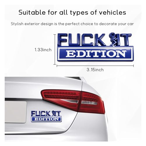 Image of Dickno Fuck It Edition Emblem for Car, Auto Fender Bumper Decoration Stickers, Vehicle 3D Side Fender Rear Trunk Decal Badge, Universal Exterior Accessories for Car Truck SUV (Blue & White)