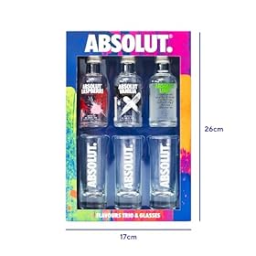 Absolut Vodka Gift Set – Flavoured Vodka, 3x 5cl Vanilla Vodka, Raspberry Vodka, Lime Vodka Alcohol Miniatures, x 3 Mini Vodka Shots Glass, Alcohol Gift Set – Birthday Vodka Gifts for Men and Women