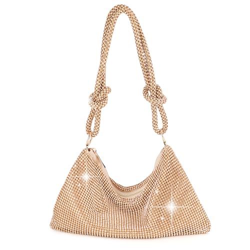 QLBO Women Gold Clutch, Rhinestone Purse Wedding,Evening Gold Clutch Purses For Women 10.2