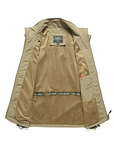 Gnveub Men's Casual Outdoors Lightweight Vest Quick Dry Fishing Hiking Photo Sleeveless Vest With Pockets（Khaki-S） #TOP4