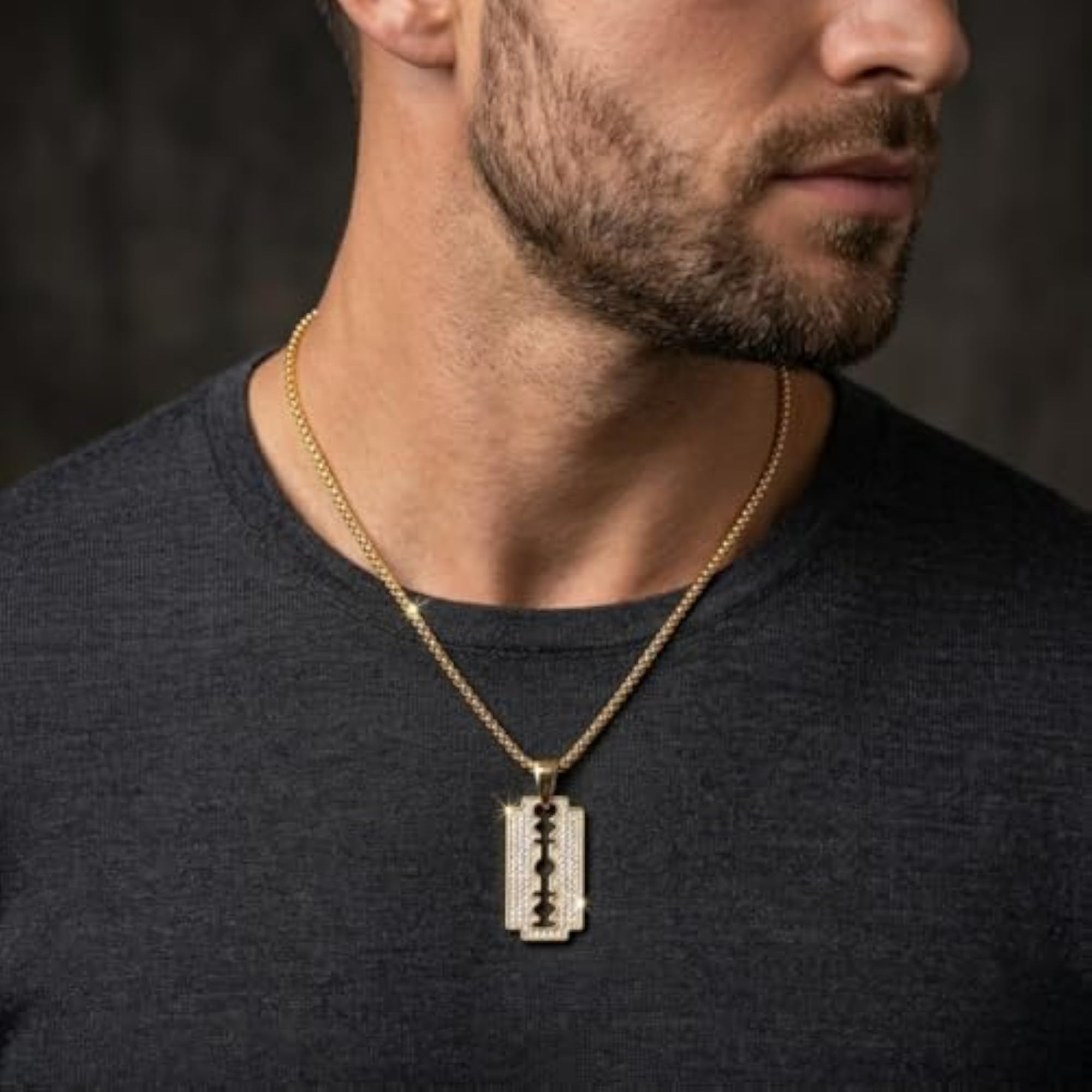 Men's Gold Chain & Pendant Locket Set