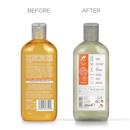 Dr Organic Manuka Honey Shampoo, Restoring, Dry Hair, Natural, Vegetarian, Cruelty-Free, Paraben & SLS-Free, Recyclable & Recycled Ocean Bound Plastic, Certified Organic, 265ml, Packaging may vary - Image 8