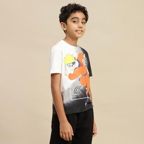Image of Kidsville Official Naruto Anime Character Half Sleeves Round Neck Graphic Printed Regular Fit Pure Breathable Cotton Fabric Tshirt for Boys
