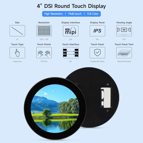 Image of KLAYERS 4-Inch Round DSI Capacitive Touch Display, 720x720 IPS Panel, Up to 10-Point Multi-Touch,Compatible with Raspberry Pi OS