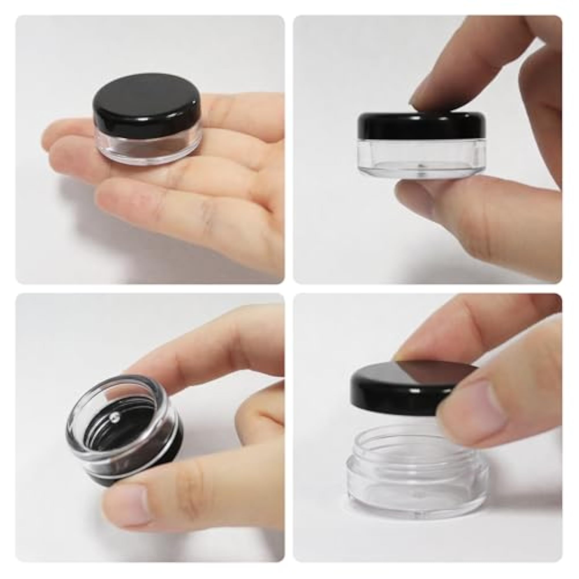 Premium Quality 5 Gram Size Black Lid Plastic Cosmetic Jar Set