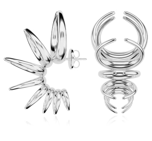 Premium Quality | 22K Gold Plated | Statement Spike Hoop Earrings For Women | 925 Sterling Silver Post | Lightweight & Comfortable | Haute Couture Aesthetics | Pump Up The Gem | US Brand |