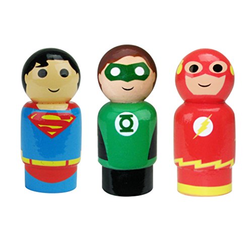 Bif Bang Pow! DC Comics Justice League Superman, The Flash, Green Lantern Pin Mate Wooden Figure Set of 3 Collectible, 2