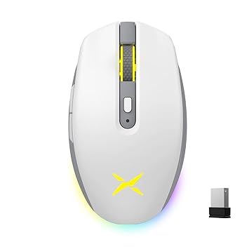 DELUX Wireless Gaming Mouse with 6 Programmable Buttons, RGB Backlit, Tri-Mode Connection, PAW3335 Optical Sensor, Up to 16000DPI, TTC Encoder Wheel, Interchangeable Cover (M820DC-White)