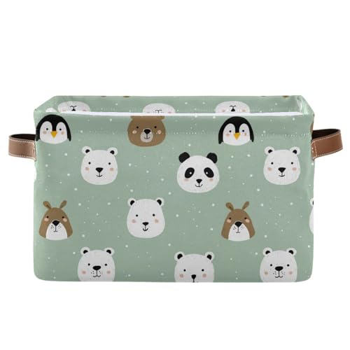 Image of Aslsiy Storage Basket Polar Bear Panda Penguin Cute Face Nursery Bins Baby Canvas Box Clothes Shelf Basket Laundry Hampers 1 Pcs