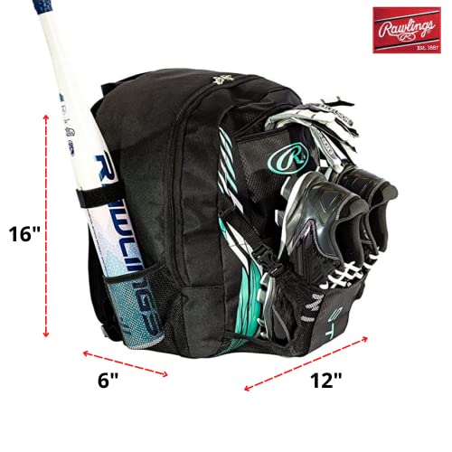 Image of Rawlings Storm Girls T-Ball Softball Batting Bag Backpack Black /Mint