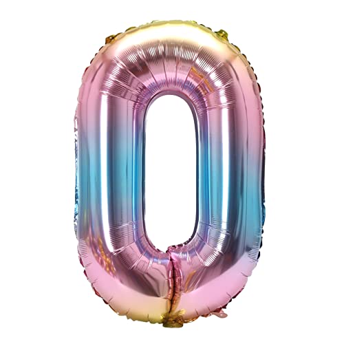 Image of YPSelected 32 Inch Large Foil Helium Number Balloon Birthday Wedding Party 0-9 (Rainbow, 0)