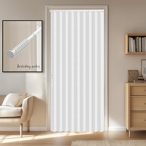 Image of AJAZZ Blackout Magnetic Door Curtain with Curtain Rods Adjustable 28-39 inch Long Patio Door for Bedroom Living Room Accordion Doorway Curtain Sets (1 Pack, 44 W x 78 L, White)