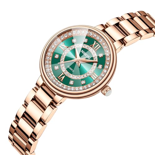Image of NIBOSI Women Watches Analog Quartz Stainless Steel Band Rose Gold Luxury Elegant Diamond Watch for Ladies Stylish Waterproof Wrist Watch