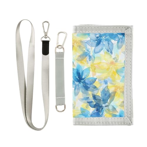 Yoogain Abstract Watercolor Flower Lemon Yellow Light Blue money clip gifts for young nylon wallets for men with lanyard