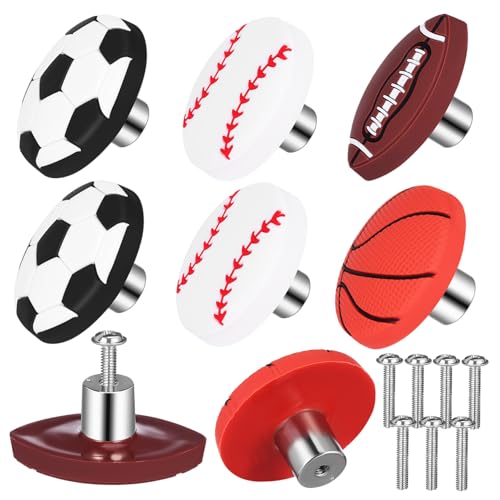 Angoily 8 Pc Set Sports Ball Dresser Knobs Basketball Football Knobs for Boys' Room Decor Easy Install Boys and Girls' Drawer Pulls PVC Metal Construction