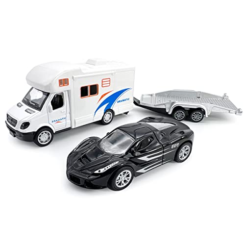 Modelo de coche motorhome con remolque blanco miniatura 4