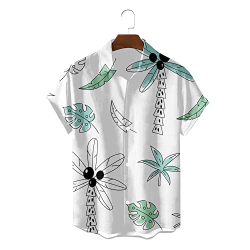 Chemise hawaïenne mode cocotiers blanc vêtement de plage décontracté taille Petit pour homme