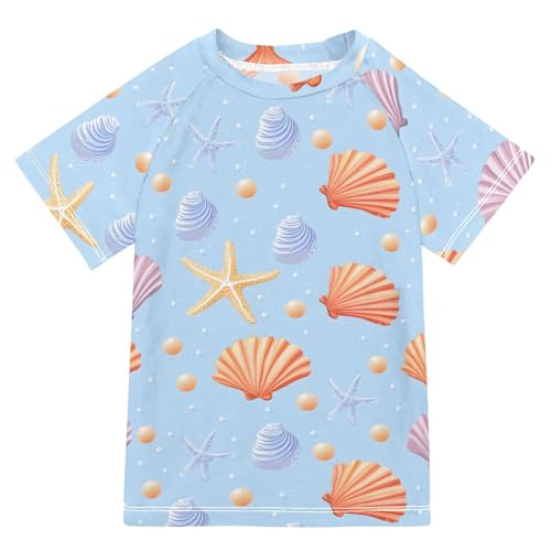ALAZA Kids Rash Guard Boys Toddler Swim Shirts Short Sleeve Shells Starfish UPF 50+ 3T