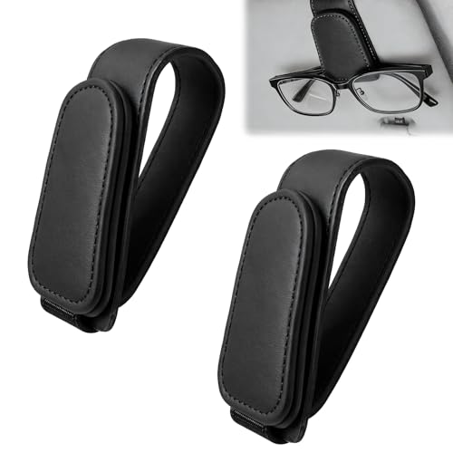 VBK Porte Lunettes pour Voiture Lot de 2, Rangement Multifonction Pare-Soleil, Fixation Magnétique, Finition Cuir Durable, Pince Stable pour Lunettes Soleil,...