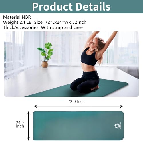 Image of Primasole Thick Yoga Mat, 1 /2-Inch Extra Thick NBR Mat with Enhanced Stability - Textured Design, Lightweight Mat with Carrying Strap & Case for Yoga, Pilates, Gym & Home Use (Multiple Colors)