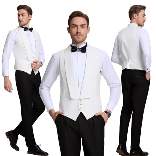 Wehilion Men's Tuxedo Suit Peacked Lapel Slim Fit Swallow Long Tailcoat Performances Party Wedding Jacket Vest Pants4