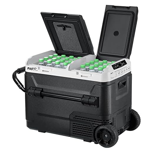 F40C4TMP 12 Volt Portable Refrigerator, 54 Quart Dual Zone Car Freezer With Independent Temperature Control, -4℉ to 68℉,51L Compressor Fridge With Wheels For Camping, Travel, Road Trip, Vehicle, Car, Truck, Van, RV, Outdoor and Home--12V/24V DC & 110V AC