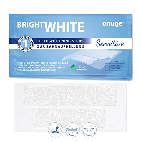 Onuge Bright White Teeth Whitening Strips Sensitive Bleaching Strips voor zachte tanden, zonder peroxide (voor gevoelige tanden, 28 strips/14 dagen) - Image 6