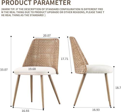 Rattan Dining Chairs Set of 4,Modern Upholstered Boucle Kitchen Room Chairs with PE Cane Back and Metal Legs for Kitchen/Restaurant,Brown - Image 3