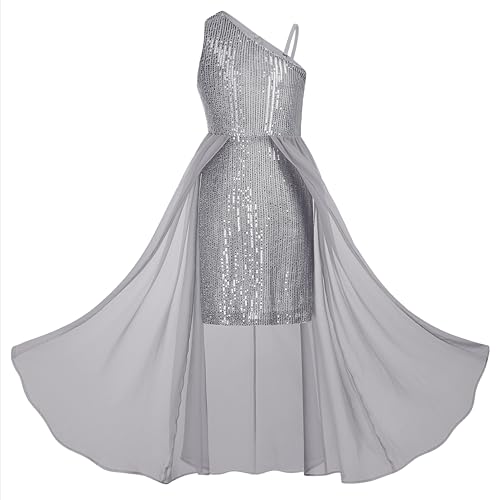 GRACE KARIN Girls Sequin Dress Gray Pageant Dresses for Girl 6-7 Birthday Sparkle Party