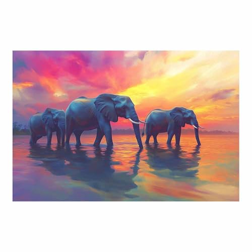 Éléphant au coucher du soleil toile violette TERUEA pour une ambiance zen chez soi