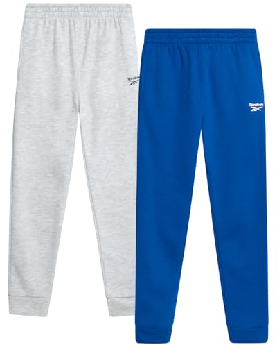 Reebok Boys Sweatpants - 2 Pack Performance Spun Fleece Boys Joggers Athletic Pants with Pockets for Running & Workout (8-14), Size 7, Light Grey Heather/Vector Blue