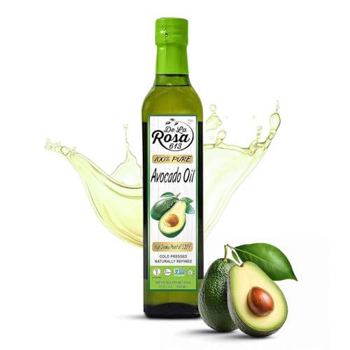 De La Rosa 100% Pure Avocado Oil, Kosher for Passover, Vegan, Non-GMO & Gluten Free, Great for High Smoke Point Cooking, First Cold Pressed Avocado Oil | 17 Oz (Pack of 1)