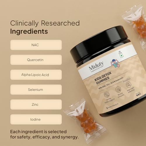 Image of Miduty Kids Detox Gummies - NAC for Kids - Quercetin, ALA, Zinc, Selenium & Iodine - Gentle Detox, Immunity, Thyroid Health & Allergies Support - No Added Sugar - Natural Orange Flavor - 60 Gummies