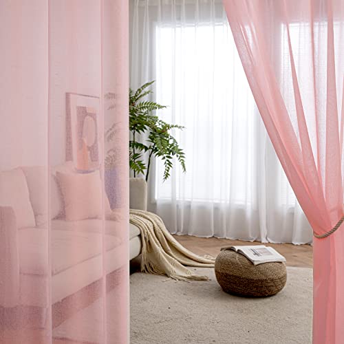 MIULEE 2 Panels Sheer Window Curtains Elegant Window Voile Panels/Drapes/Treatment for Bedroom Living Room 46''W x 72''L Grommet Top Pink - Image 4
