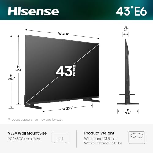 Hisense 43" Class E6SR Series Hi-QLED 4K UHD Smart Roku TV (43E6SR, 2026 Model) - Dolby Vision, Game Mode Plus, VRR, ALLM, DTS Virtual:X, Apple AirPlay, Compatible with Alexa and Google Assistant - image 2