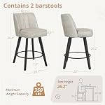 LUE BONA 360-degree Swivel Bar Stools Set of 2, 26" Counter Height Bar Stools with High Back and Wood Legs, Morden Faux Leather Upholstered Barstools, Beige Gray